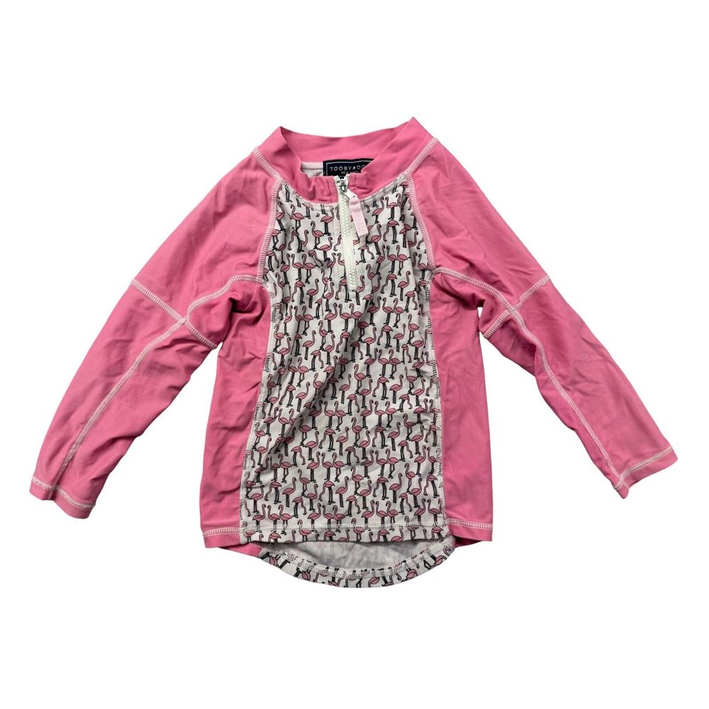 Toobydoo Swim Shirt Unisex 1-2 Pink Long Sleeve Rashguard 1/4 Zip Flamingo Aqua